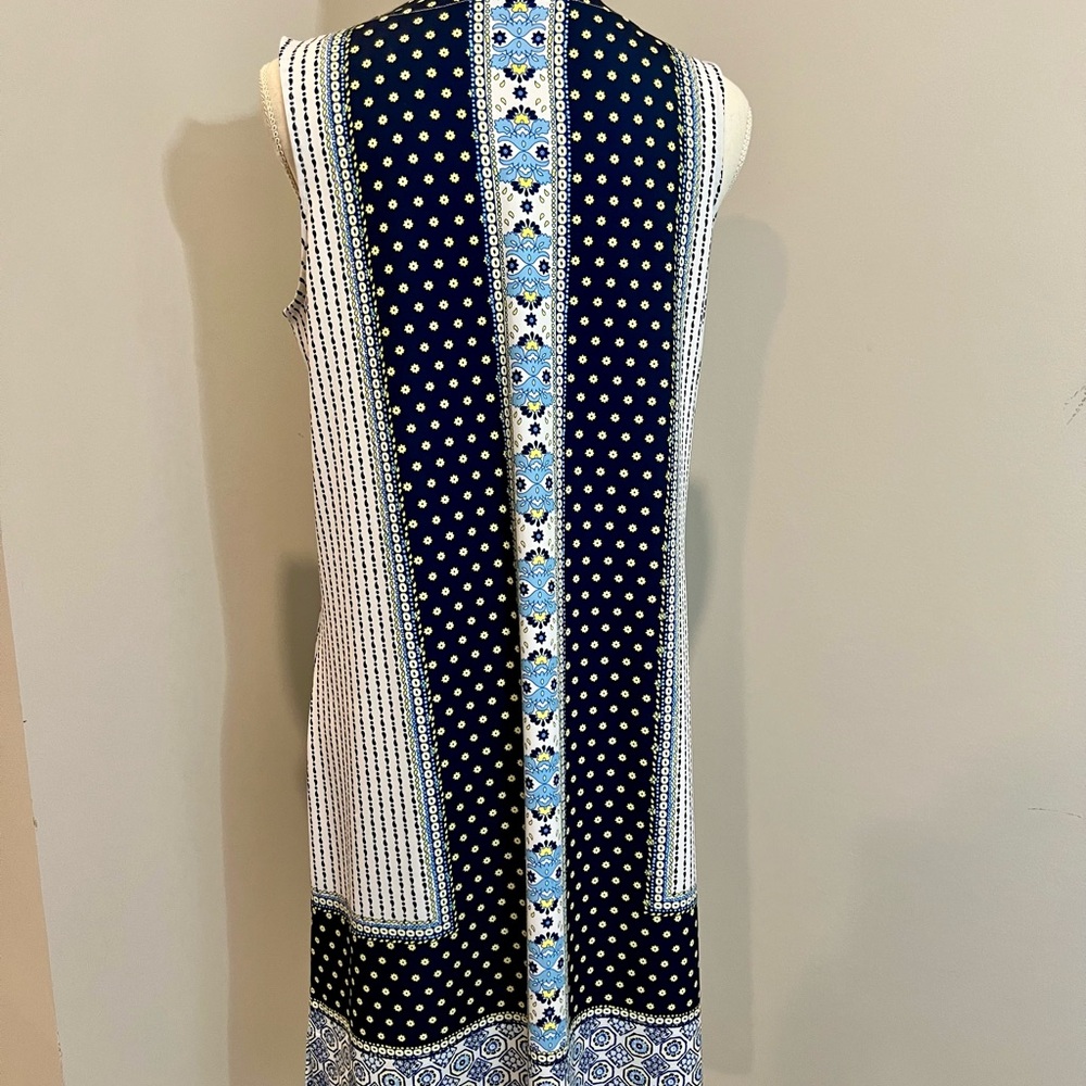 Blue and White Sleeveless Sheath Midi Dress Size Small - Picture 4 of 4